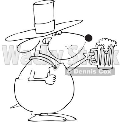 Royalty-Free Vector Clip Art Illustration of a Black And White Outline Of A St Patricks Day Dog Holding Beer © djart #1053635