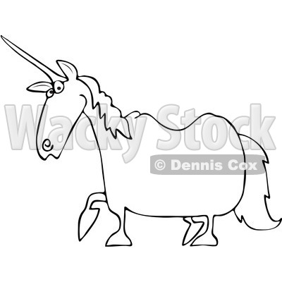 Royalty-Free Vector Clip Art Illustration of a Black And White Unicorn Outline © djart #1054259