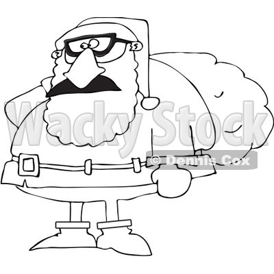 Royalty-Free Vector Clip Art Illustration of a Black And White Disguised Santa Outline © djart #1054295