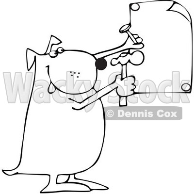 Royalty-Free Vector Clip Art Illustration of a Black And White Dog Nailing A Sign Outline © djart #1054306