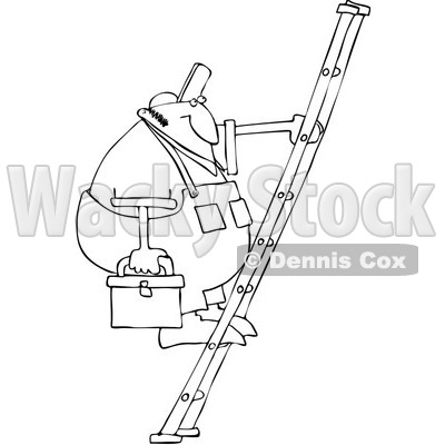 Royalty-Free Vector Clip Art Illustration of a Black And White Man On A Ladder Outline © djart #1054309