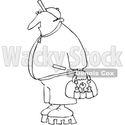 Royalty-Free Vector Clip Art Illustration of a Black And White Worker With Tools Outline © djart #1054316