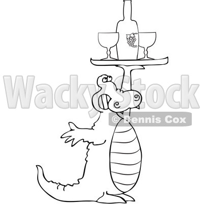 Royalty-Free Vector Clip Art Illustration of a Black And White Alligator Serving Wine © djart #1054326