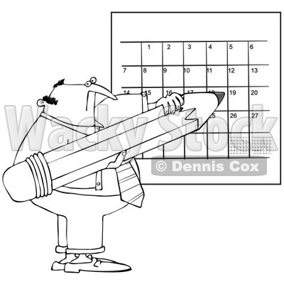 Royalty-Free Vector Clip Art Illustration of a Black And White Man Writing On A Calendar Outline © djart #1054342