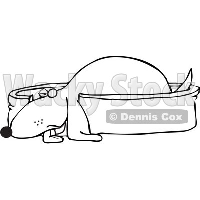 Royalty-Free Vector Clip Art Illustration of a Black And White Dog On His Bed Outline © djart #1054346