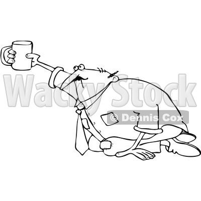 Royalty-Free Vector Clip Art Illustration of a Black And White Begging Man Outline © djart #1054352