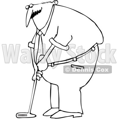 Royalty-Free Vector Clip Art Illustration of a Black And White Man Golfing Outline © djart #1054357