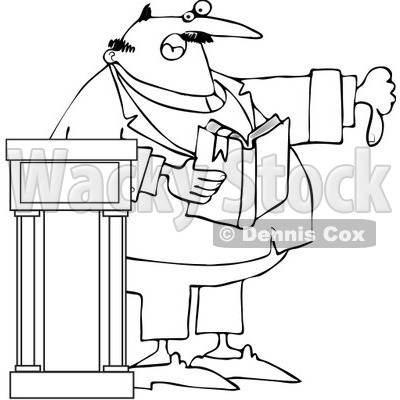 Royalty-Free Vector Clip Art Illustration of a Black And White Preacher Discussing Sins Outline © djart #1054359