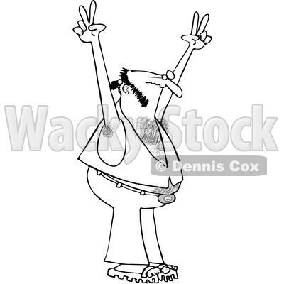 Royalty-Free Vector Clip Art Illustration of a Black And White Hippie Man Outline © djart #1054368