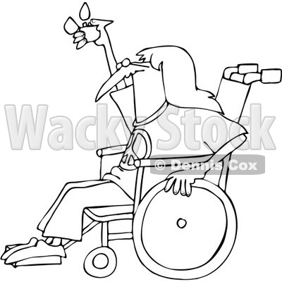 Royalty-Free Vector Clip Art Illustration of a Black And White Hippie In A Wheelchair Outline © djart #1054369