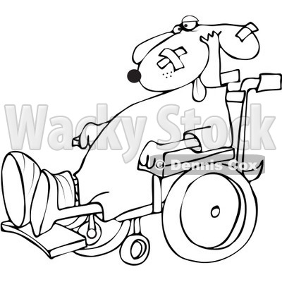 Royalty-Free Vetor Clip Art Illustration of a Coloring Page Outline Of A Dog In A Wheelchair © djart #1055094