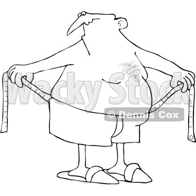 Royalty-Free Vector Clip Art Illustration of a Coloring Page Outline Of A Chubby Man Measuring Around His Waist © djart #1055605