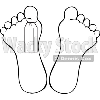 Royalty-Free Vector Clip Art Illustration of a Black And White Outline Of A Toe Tag On A Foot © djart #1059515