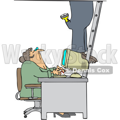 Royalty-Free Vector Clip Art Illustration of a Secretary Checking Out A Worker As He Climbs A Ladder In An Office © djart #1061047