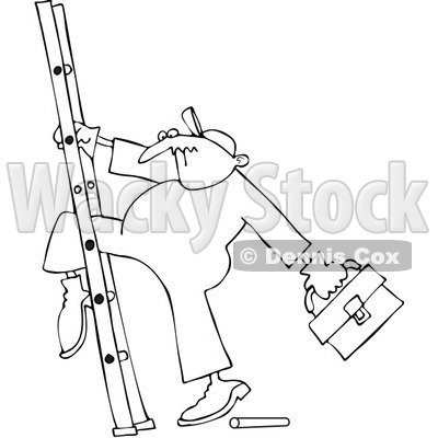 Royalty-Free Vector Clip Art Illustration of a Coloring Page Outline Of A Worker With His Leg Stuck In A Ladder © djart #1061050