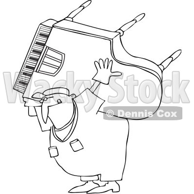 Royalty-Free Vector Clip Art Illustration of a Coloring Page Outline Of A Man Carrying And Moving A Piano © djart #1061054
