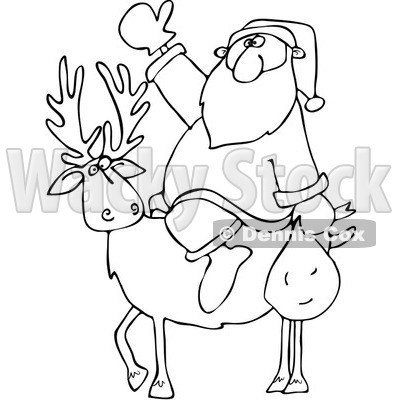 Clipart Outlined Santa On A Reindeer - Royalty Free Vector Illustration © djart #1067567