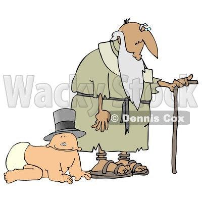 Baby Wearing a Hat and Crawling Alongside an Old Man With a Cane Clipart Illustration © djart #10695