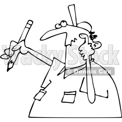 Clipart Outlined Author Man With Writers Block Scratching His Head And Holding A Pencil - Royalty Free Vector Illustration © djart #1071936
