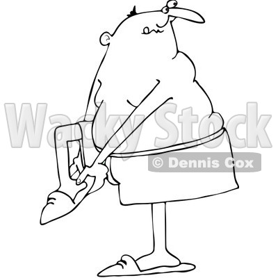 Clipart Outlined Man In Boxers Putting His Slippers On - Royalty Free Vector Illustration © djart #1071938