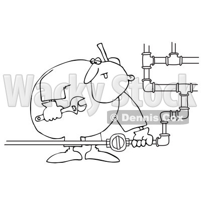 Clipart Outlined Gas Valve Repair Man - Royalty Free Vector Illustration © djart #1073092