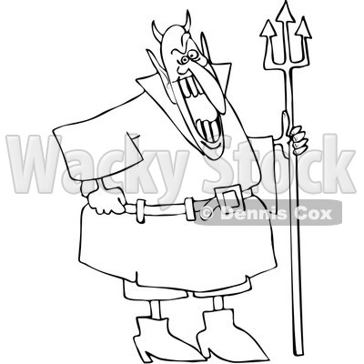 Clipart Outlined Devil Laughing And Holding A Pitchfork - Royalty Free Vector Illustration © djart #1077718