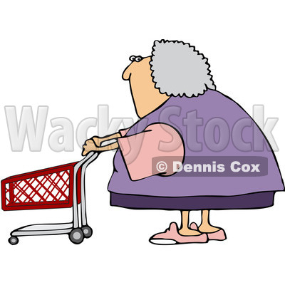 Clipart Senior Woman Pushing A Shopping Cart - Royalty Free Vector Illustration © djart #1078200