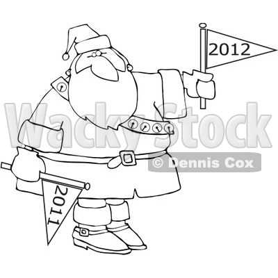 Clipart Outlined Santa Holding 2011 And 2012 New Year Flags - Royalty Free Vector Illustration © djart #1078805