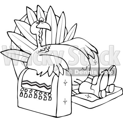 Clipart Outlined Tired Thanksgiving Turkey Lounging In A Recliner Chair - Royalty Free Vector Illustration © djart #1080733