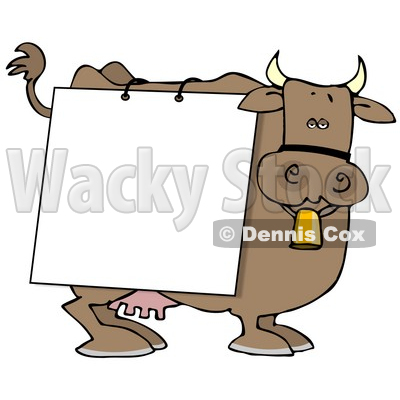 Brown Dairy Cow With a Blank White Sign on it Clipart Illustration © djart #10810