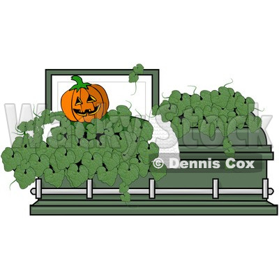 Clipart Jackolantern And Leaves In A Green Coffin - Royalty Free Vector Illustration © djart #1081320