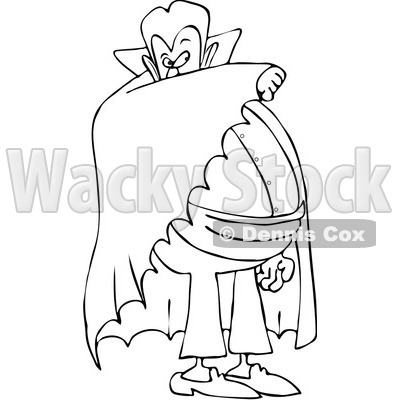 Clipart Outlined Vampire Covering His Face With His Cape - Royalty Free Vector Illustration © djart #1082187