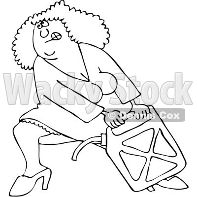 Clipart Outlined Woman Lugging A Heavy Gas Can - Royalty Free Vector Illustration © djart #1082258