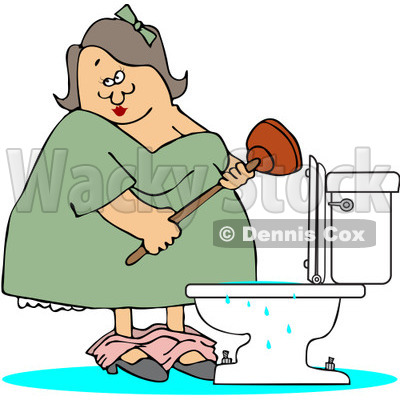 Clipart Woman With A Plunger Over A Clogged Toilet - Royalty Free Vector Illustration © djart #1082263