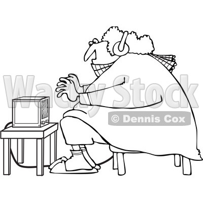 Clipart Outlined Cold Woman Wearing Bunny Slippers And Muffs By A Space Heater - Royalty Free Vector Illustration © djart #1082536