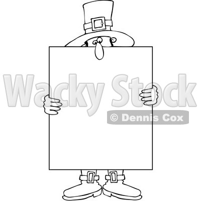 Clipart Outlined Pilgrim Holding A Thanksgiving Sign - Royalty Free Vector Illustration © djart #1083579