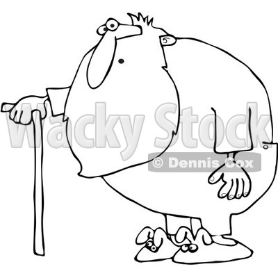 Clipart Outlined Surprised Santa With A Cane And Bunny Slippers - Royalty Free Vector Illustration © djart #1086876