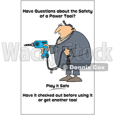 Clipart Worker With A Taped Drill Cord With A Safety Warning - Royalty Free Illustration © djart #1087730