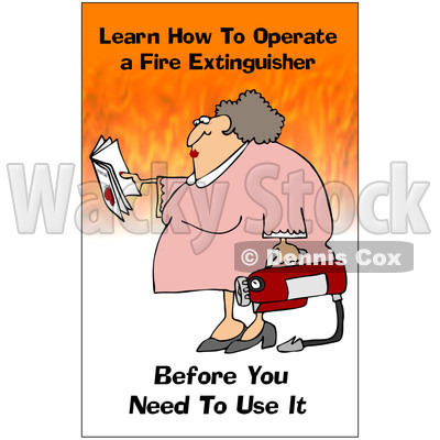 Clipart Woman Holding A Fire Extinguisher With A Safety Warning - Royalty Free Illustration © djart #1087737
