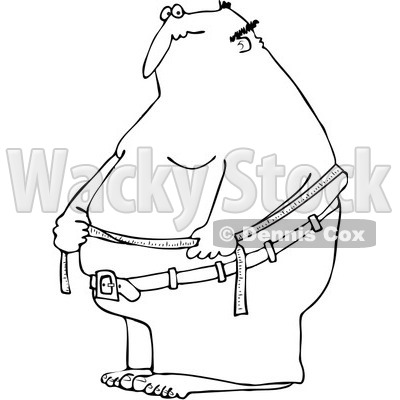 Clipart Outlined Fat Man Measuring His Belly Fat - Royalty Free Vector Illustration © djart #1089373
