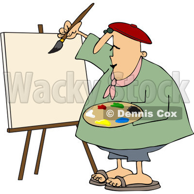 Clipart Chubby Artist Painter Working On A Blank Canvas - Royalty Free Vector Illustration © djart #1091962