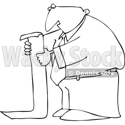 Clipart Outlined Businessman Reading A Long To Do List - Royalty Free Vector Illustration © djart #1091965