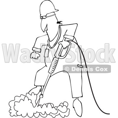 Clipart Outlined Worker Pressure Washing The Ground - Royalty Free Vector Illustration © djart #1091971