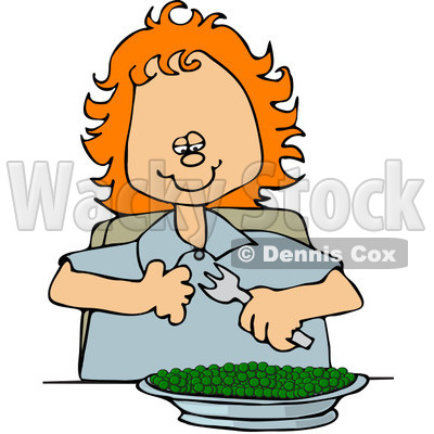 Clipart Happy Red Haired Girl Eating A Bowl Of Peas - Royalty Free Vector Illustration © djart #1091973