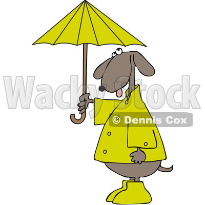 Clipart Dog Standing Upright And Holding An Umbrella - Royalty Free ...