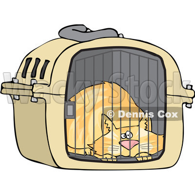 Clipart Scared Orange Cat In A Pet Carrier - Royalty Free Vector Illustration © djart #1103614