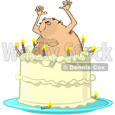 Clipart Hairy Man Popping Out Of A Birthday Cake - Royalty Free Vector Illustration © djart #1103615