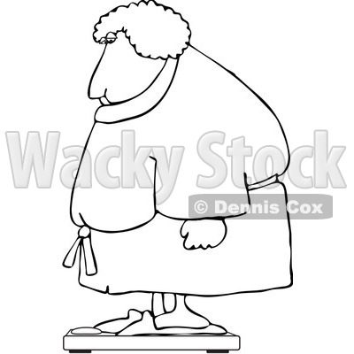 Clipart Outlined Chubby Woman In A Robe Standing On A Scale - Royalty Free Vector Illustration © djart #1104852