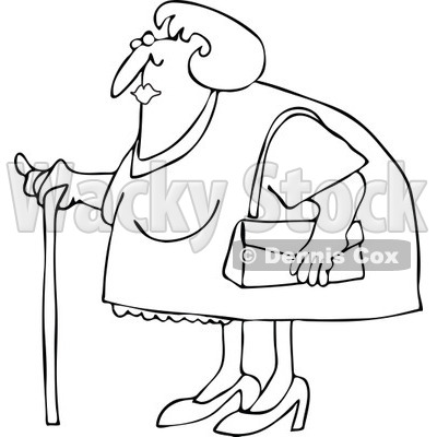 Clipart Outlined Granny Woman Using A Cane - Royalty Free Vector Illustration © djart #1105905