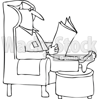 Clipart Outlined Man Reading The Newspaper With His Feet Up On An Ottoman - Royalty Free Vector Illustration © djart #1106255